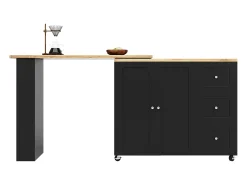 Aparador, mueble bar giratorio - MDF - 3 cajones y 2 puertas - Negro
