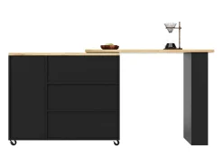 Aparador, mueble bar giratorio - MDF - 3 cajones y 2 puertas - Negro