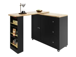 Aparador, mueble bar giratorio - MDF - 3 cajones y 2 puertas - Negro