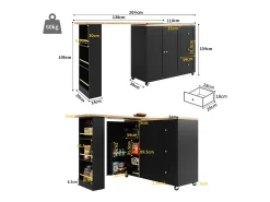 Aparador, mueble bar giratorio - MDF - 3 cajones y 2 puertas - Negro