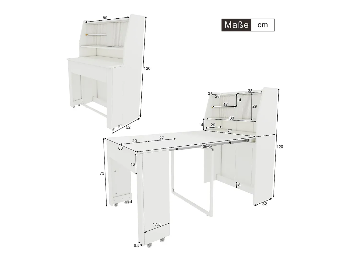Aparador, Mueble bar retráctil - con compartimentos arriba - estilo moderno - Blanco