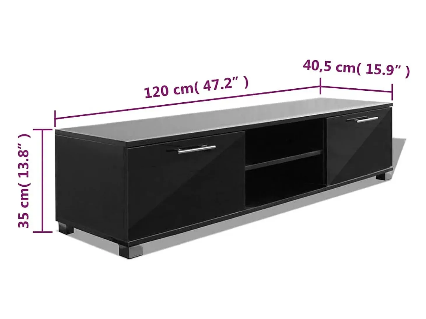 Aparador para TV alto brillo negro 120x40,3x34,7 cm