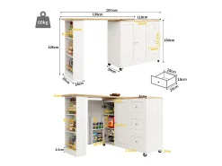 Aparador、Mueble bar giratorio - MDF - 3 cajones y 2 puertas - Blanco