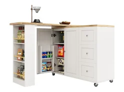 Aparador、Mueble bar giratorio - MDF - 3 cajones y 2 puertas - Blanco