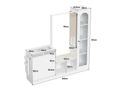 Armario 6 en 1 - 163 x 35 x 161 cm - espejo + banco y zapatero + vitrina + LED - aglomerado - blanco
