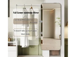 Armario 6 en 1 - 163 x 35 x 161 cm - espejo + banco y zapatero + vitrina + LED - aglomerado - blanco