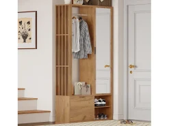 Armario 6 en 1 - 100 x 33 x 190 cm - con espejo + perchero + 2 puertas - aglomerado - natural