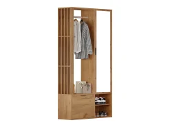 Armario 6 en 1 - 100 x 33 x 190 cm - con espejo + perchero + 2 puertas - aglomerado - natural