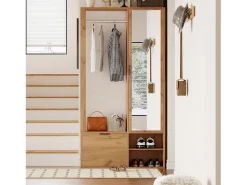 Armario 6 en 1 - 100 x 33 x 190 cm - con espejo + perchero + 2 puertas - aglomerado - natural