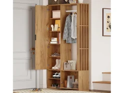 Armario 6 en 1 - 100 x 33 x 190 cm - con espejo + perchero + 2 puertas - aglomerado - natural
