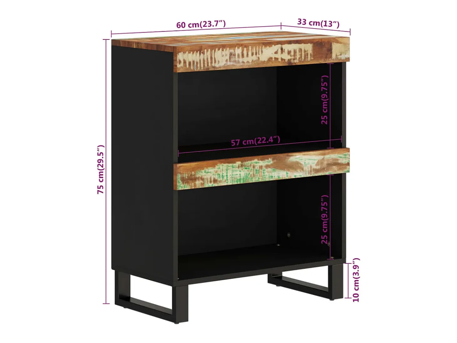 Armario auxiliar madera maciza reciclada 60x33x75 cm