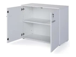 Armario bajo con puertas acabado blanco, 77.6 cm(alto)93 cm(ancho)42.5 cm(fondo).