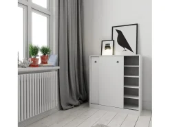 Armario bajo Puertas correderas con estantes Multiusos Zapatero estantería Oficina (White) - Buyqualia