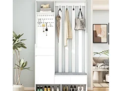 Armario blanco - Perchero con 3 cajones y 1 puerta - 4 ganchos y 3 compartimentos abiertos