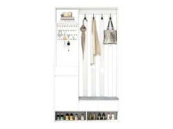 Armario blanco con 3 cajones, 1 puerta, 4 ganchos y tablero perforado, 100 x 35 x 180 cm