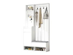 Armario blanco con 3 cajones, 1 puerta, 4 ganchos y tablero perforado, 100 x 35 x 180 cm