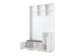 Armario blanco con 3 puertas, 3 ganchos y almacenaje abierto, 120x40x200 cm