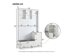 Armario blanco con 3 puertas, 3 ganchos y almacenaje abierto, 120x40x200 cm