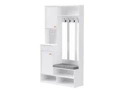 Armario blanco con 2 puertas, 1 cajón, 4 ganchos y 1 banco, 100x30x180cm