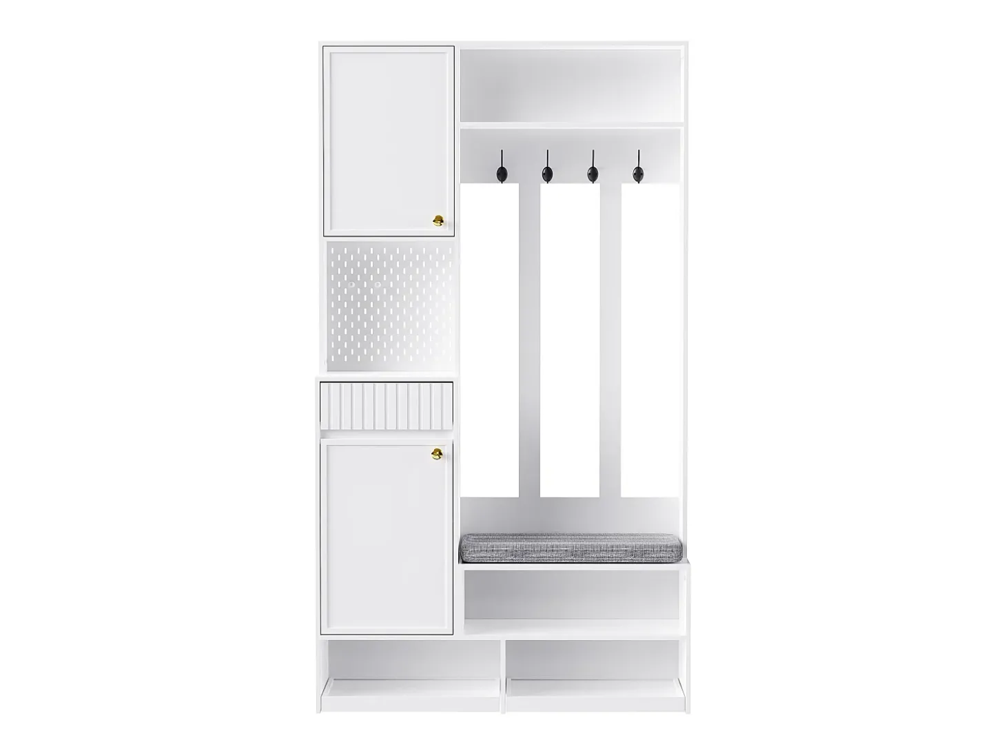 Armario blanco con 2 puertas, 1 cajón, 4 ganchos y 1 banco, 100x30x180cm