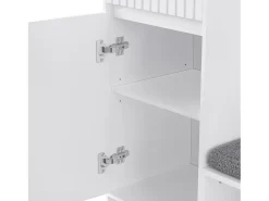 Armario blanco con 2 puertas, 1 cajón, 4 ganchos y 1 banco, 100x30x180cm