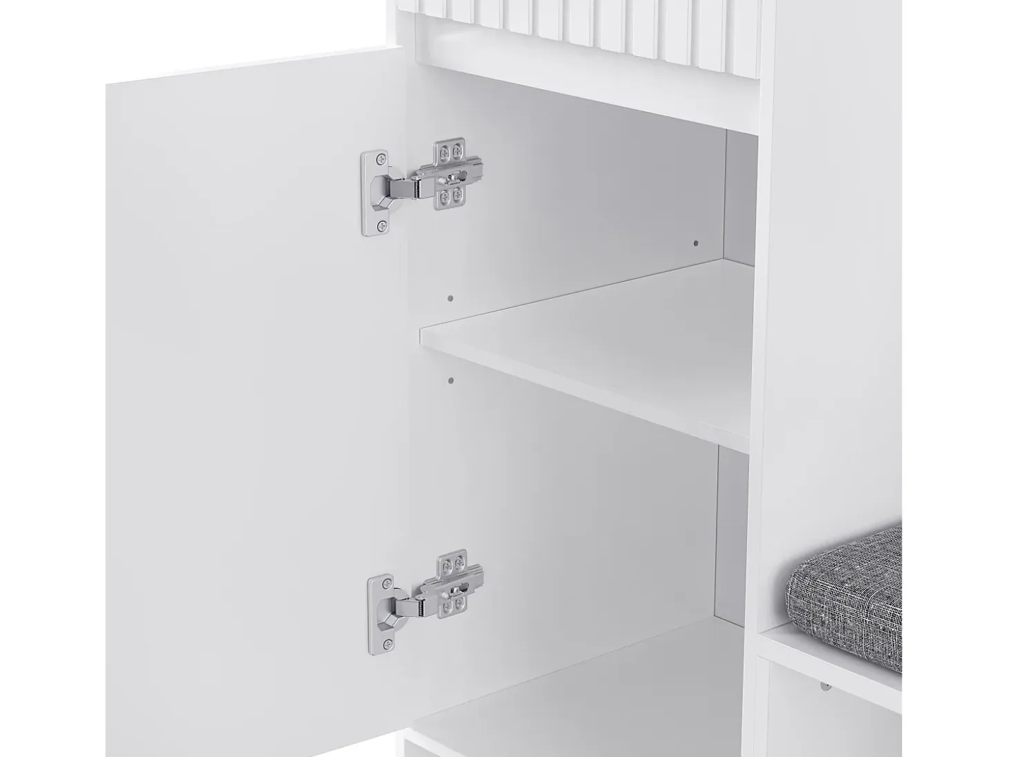 Armario blanco con 2 puertas, 1 cajón, 4 ganchos y 1 banco, 100x30x180cm