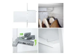 Armario Carlton Neo, Perchero de pared con panel de vestíbulo, espejo, barra para ropa y armario de pared, blanco mate (52 x 193 x 35 cm)
