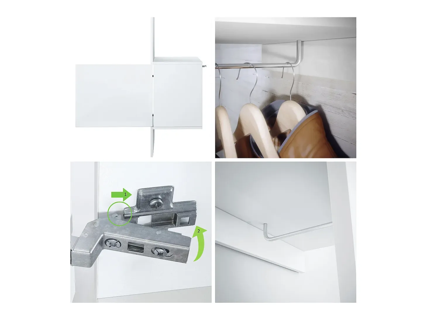 Armario Carlton Neo, Perchero de pared con panel de vestíbulo, espejo, barra para ropa y armario de pared, blanco mate (52 x 193 x 35 cm)