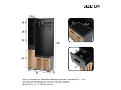 Armario con 2 ganchos - 80 x 35 x 175 cm - con banco zapatero + mueble + 1 cajón - aglomerado - negro