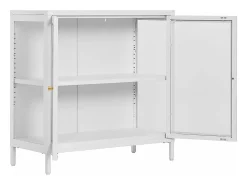 Armario con 2 puertas de cristal, acero blanco, 80 x 35 x 80 cm