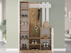 Armario con 3 puertas y 1 espejo - Blanco y natural - MIROTA