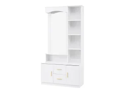 Armario con espejo, 2 cajones y 2 puertas - Blanco 90 x 40 x 180 cm