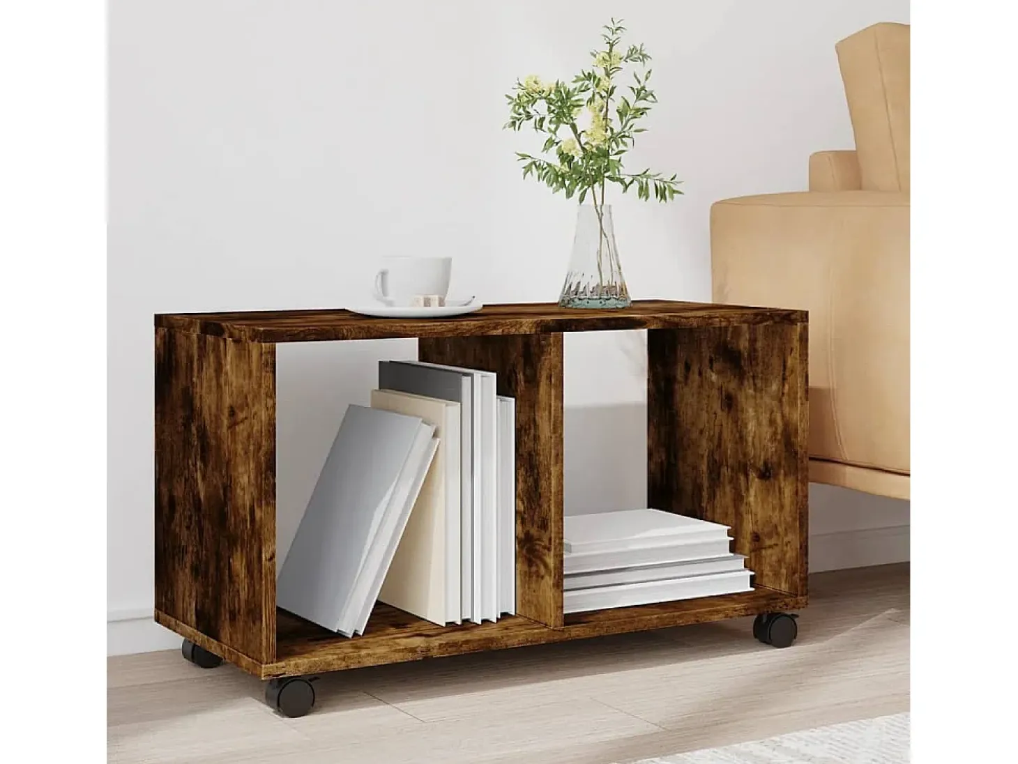 Armario con ruedas madera ingeniería roble ahumado 72x33x42,5cm