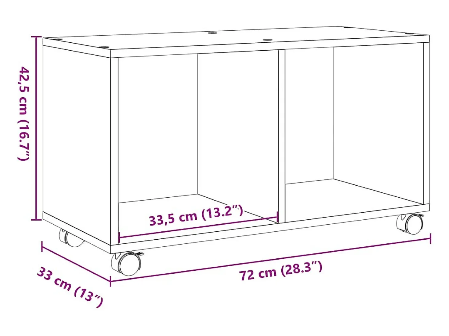 Armario con ruedas madera ingeniería marrón roble 72x33x42,5 cm