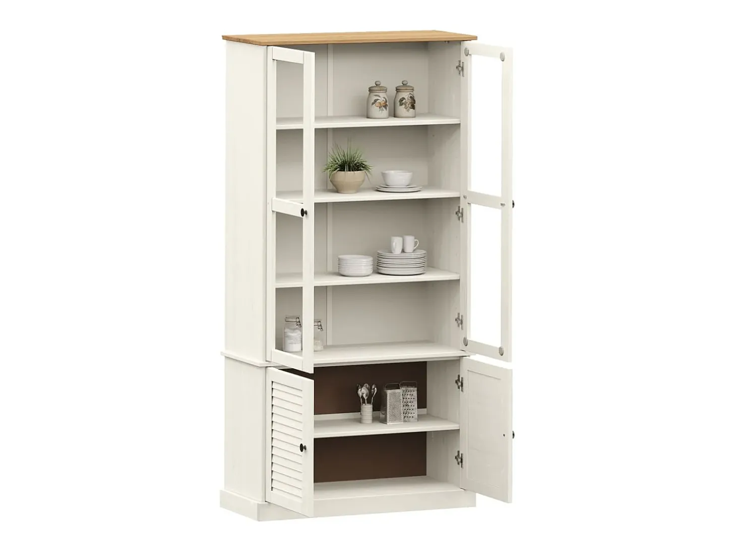 Armario con vitrina VIGO madera maciza pino blanco 85x35x170 cm
