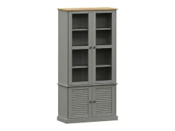 Armario con vitrina VIGO madera maciza pino gris 85x35x170 cm