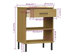 Armario consola patas de metal madera maciza pino marrón OSLO