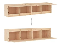 Armario de pared 2 uds madera maciza de pino 80x30x35 cm