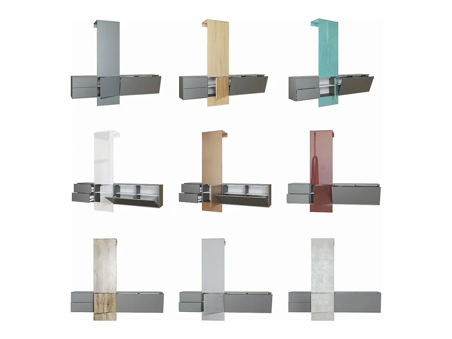 Armario de pared Carlton Set 1, Cuerpo en antracita mate / Panel en hormigón oxidado (208 x 193 x 35 cm)
