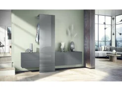 Armario de pared Carlton Set 1, Cuerpo en antracita mate / Panel en gris de alto brillo (208 x 193 x 35 cm)