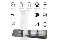 Armario de pared Carlton Set 1, Cuerpo en antracita mate / Panel en gris de alto brillo (208 x 193 x 35 cm)
