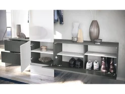 Armario de pared Carlton Set 1, Cuerpo en antracita mate / Panel en gris de alto brillo (208 x 193 x 35 cm)