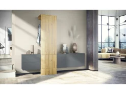 Armario de pared Carlton Set 1, Cuerpo en antracita mate / Panel en roble natural (208 x 193 x 35 cm)