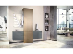 Armario de pared Carlton Set 3, Cuerpo en antracita mate / Panel en aspecto en bronce (157 x 193 x 35 cm)
