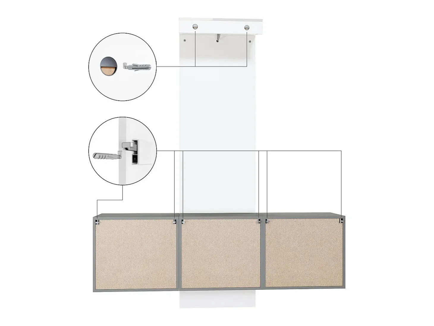 Armario de pared Carlton Set 3, Cuerpo en antracita mate / Panel en aspecto en bronce (157 x 193 x 35 cm)