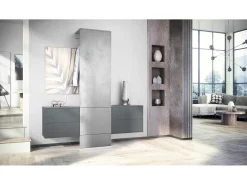 Armario de pared Carlton Set 3, Cuerpo en antracita mate / Panel en hormigón oxidado (157 x 193 x 35 cm)