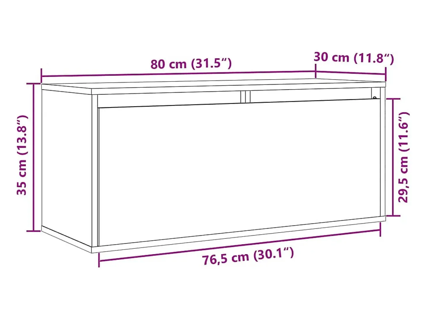 Armario de pared de madera maciza de pino 80x30x35 cm