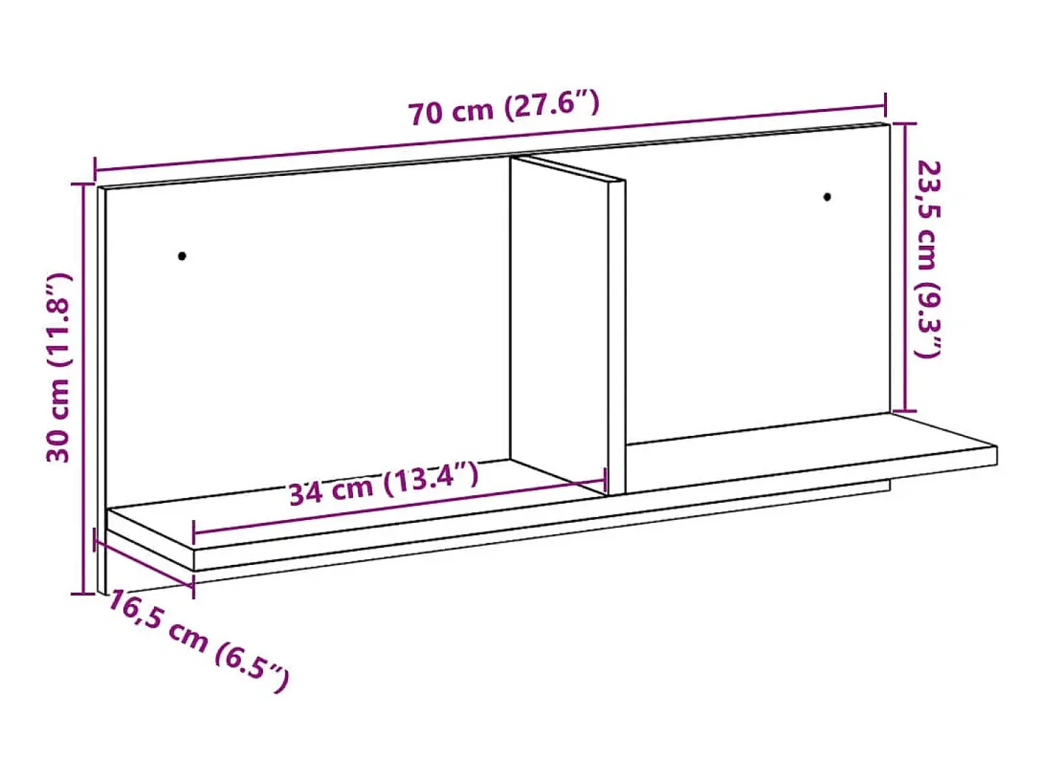 Armario de pared 70x16,5x30 cm gris hormigón madera de ingeniería