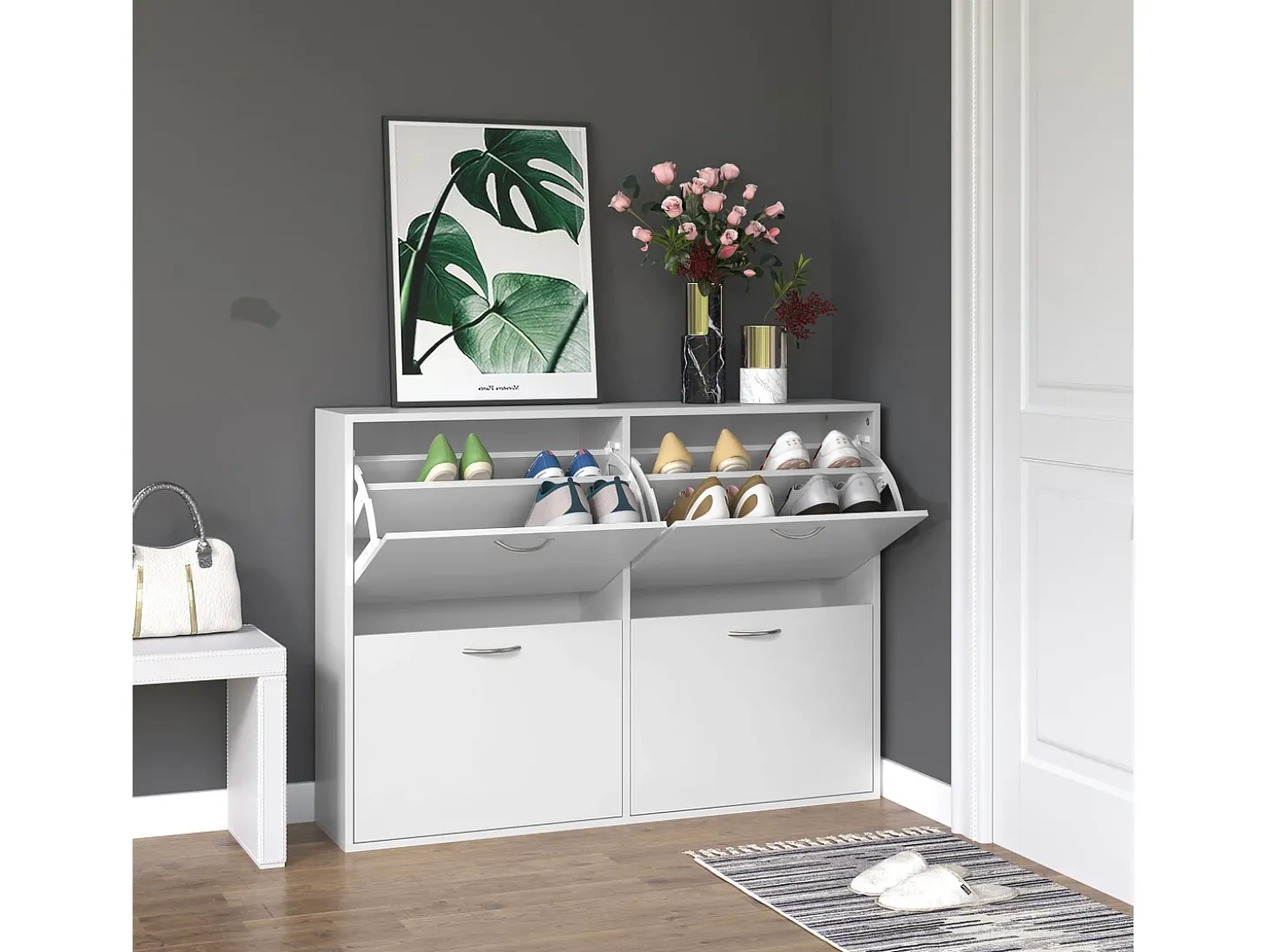 Armario de zapatos blanco 120x24x81 cm HOMCOM