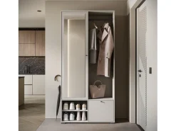Armario moderno 90 cm armario de entrada con espejo estantes y barra mate beige cachemira